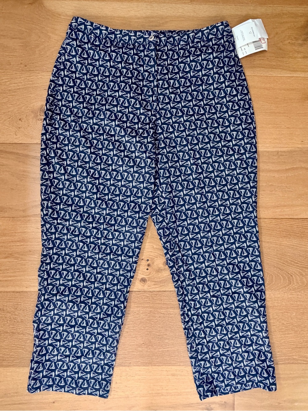 NWT VTG Liz Claiborne Sailboat Novelty Print Capri Pants Navy 14 Nautical Preppy